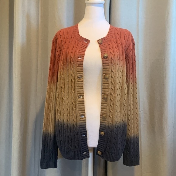 NWOT- Orvis Ombré Button Down Cable-cord Sweater Size Medium - Picture 8 of 17